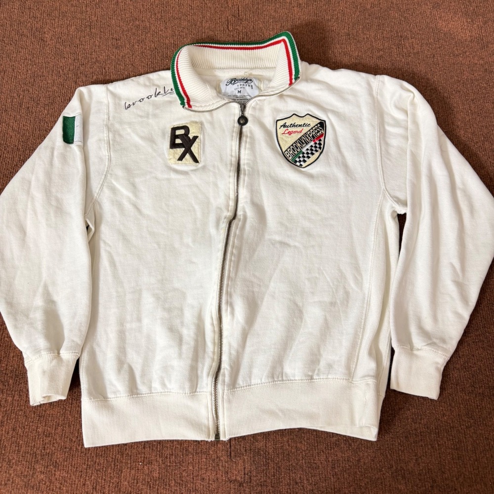 Brooklyn Xpress‎ Mens White Full Zip Sweatshirt Authentic Legend Racing Patch M